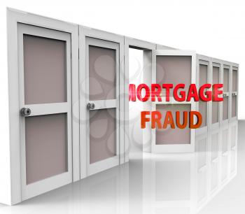 Mortgage Fraud Doorway Represents Property Loan Scam Or Refinance Con. Fraudster Doing Hoax For Finance Or Equity Release - 3d Illustration