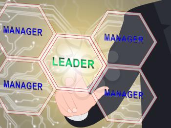 Leader Versus Manager Words Depicts Supervising Vs Leading. Entrepreneur Vision Compared With Following Rules And Systems - 3d Illustration