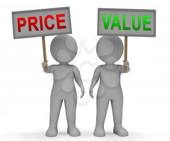 Price Vs Value Signs Comparing Cost Outlay Against Financial Worth. Product Pricing Strategy Or Investment Valuation - 3d Illustration