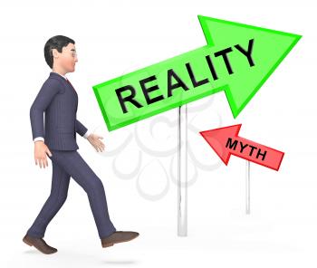Myth Vs Reality Businessman Demonstrating Authenticity Versus False Facts. Integrity And Honesty Compared With Lies - 3d Illustration
