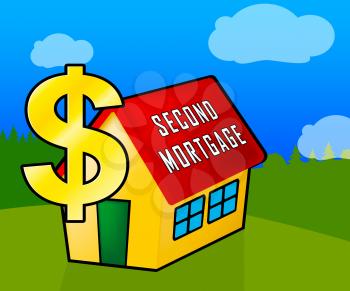 Second Mortgage Finance Icon Showing Line Of Credit On Property. Real Estate Refinance Using Equity - 3d Illustration