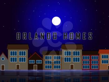 Orlando Home Real Estate Street Depicts Florida Realty And Rentals. Apartment Or House Buying Broker Downtown - 3d Illustration