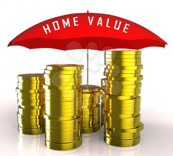 Home Value Report Coins Demonstrates Pricing Property For Mortgages Or Purchase. House Valuation Survey And Guide - 3d Illustration