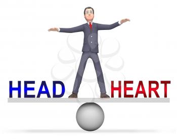 Head Vs Heart Balance Portrays Emotion Concept Against Logical Thinking. Cerebral Reason Versus Soul And Feeling - 3d Illustration