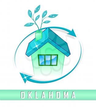Oklahoma Home Real Estate Icon Depicts Realty And Rentals. Apartment Or House Buying Broker Downtown - 3d Illustration