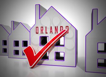 Orlando Home Real Estate Icon Depicts Florida Realty And Rentals. Apartment Or House Buying Broker Downtown - 3d Illustration