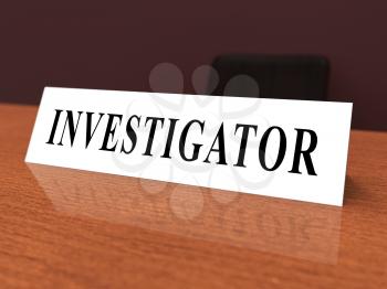 Fbi Investigation Nameplate Depicting Federal Bureau Scrutiny And Analyzing Suspicious Suspect 3d Illustration. Investigator Of Murder Or Crime