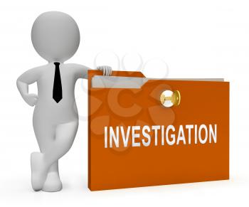 Criminal Investigation File Showing Crime Detection Of Legal Offense 3d Illustration. Analyzing Evidence Of Fraud Or Murder