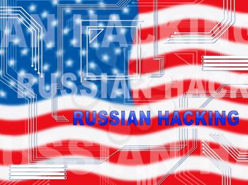 Russian Hacker Moscow Spy Campaign 2d Illustration Shows Ballot Vote Breach Alert Against Us Elections. Digital Online Hackers And Spying Warning