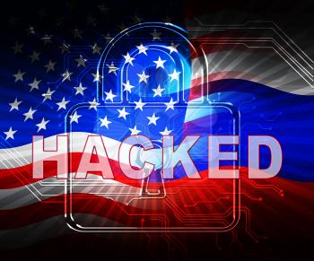 Election Hacking Russian Espionage Attacks 2d Illustration Shows Hacked Elections Or Ballot Vote Risk From Russia Online Like US Dnc Server Breach