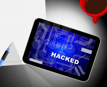 Hacking Screen Cyber Data Breach 3d Illustration Shows Security Warning From Web Spying On Tablet. Protection Against Hacker Attacks From Russians. 