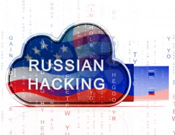 Russian Hacker Moscow Spy Campaign 3d Illustration Shows Ballot Vote Breach Alert Against Us Elections. Digital Online Hackers And Spying Warning