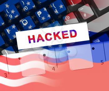 Keyboard Hacking Russian Hackers Online 3d Illustration Shows Laptop PC Breach Attack On United States Tech Computers In Elections