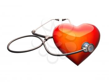 Stethoscope on the heart. Stethoscope on the heart isolat on white background.