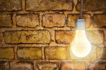 Bulb, background, old brick wall, light, wire, 3D render.