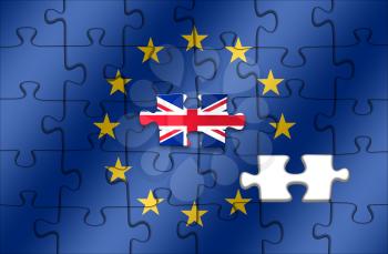 puzzle with the national flag of great britain and european union. brexit concept