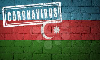 Flag of the Azerbaijan with original proportions. stamped of Coronavirus. brick wall texture. Corona virus concept. On the verge of a COVID-19 or 2019-nCoV Pandemic.
