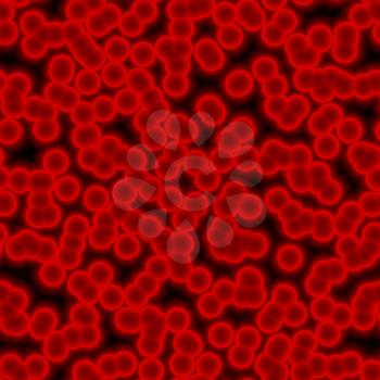 Extreme closeup of a red blood cells on a black background. Abstract illustration. 