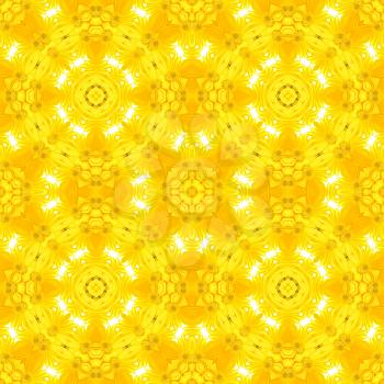 Yellow kaleidoscope floral abstract seamless background illustration.