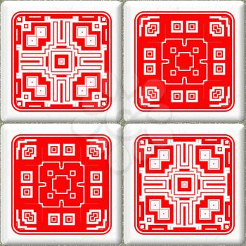 Old retro red and white cube tiles background with patterns.