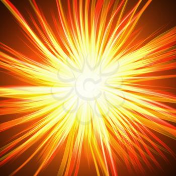 Abstract explosion background in red, yellow and black colors. It looks like shining sun.