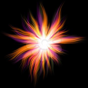 Colorful explosion rays on a black background. Abstract illustration.