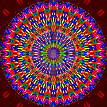 Colorful Mandala circle on a red background.
