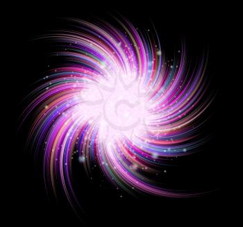Colored abstract spiral on black background illustration.