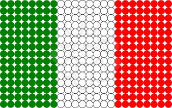 Abstract dotted Italian flag made from small dots.