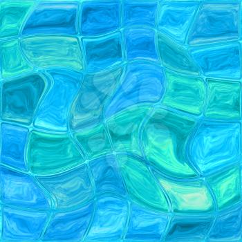 Blue tiles from the shiny glass blocks waving under water. Swimming pool tiles mosaic with waving texture in water. 