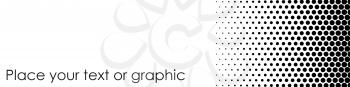 Simple white web header banner with black dots halftone effect on right side and copy space on left. Blank space is good for placing some text and graphics.