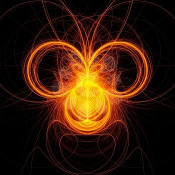 Abstract fractal orange symbol. Two orange circles look like fire sparks on long exposure.