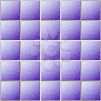 Square purple tiles with polygonal decor with white joints.