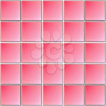 Square pink tiles with polygonal decor with white joints.