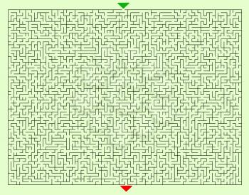 Hard Square Maze Template with Green Entry Mark and Red Exit Mark on a Green Background.