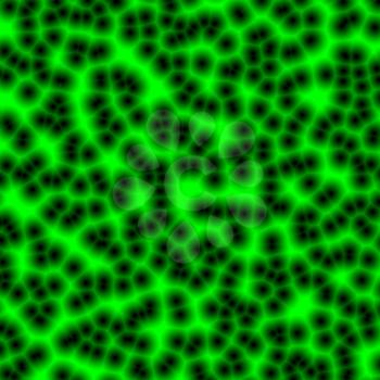 Abstract glowing black cells on green background. Looks like virus.