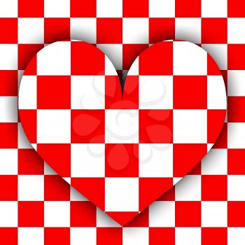 Heart symbol on a red and white checkerboard background.