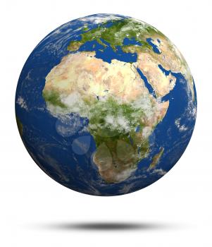 Africa and Europe. Earth globe model, maps courtesy of NASA