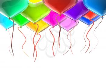 Balloons with ribbons. 3d isolated on white