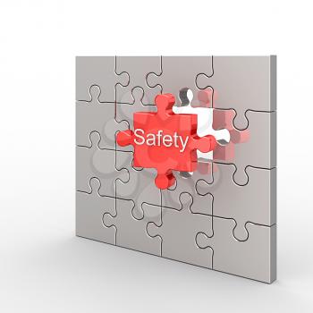 Safety puzzle. White isolated 3d render graphic background