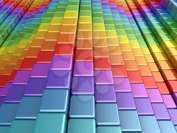 Colorful rainbow boxes. 3d render of rainbow shapes