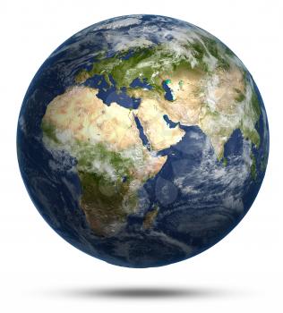 Planet Earth white isolated. Earth globe model, maps courtesy of NASA