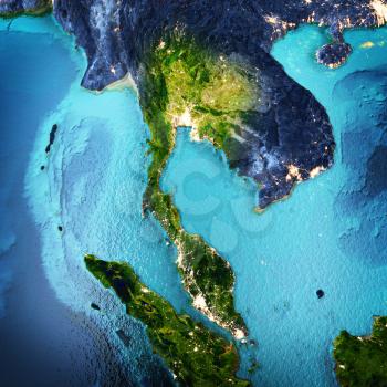 Thailand, Indonesia. Elements of this image furnished by NASA. 3D rendering