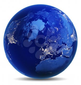 Earth globe white isolated. Elements of this image furnished by NASA