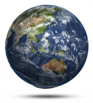 East world map. Earth globe model, maps courtesy of NASA