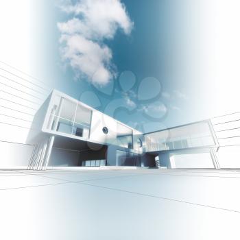 Modern architecture. Building design and model my own 3d rendering