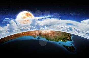 Australia moon in star sky. Elements of this image furnished by NASA. 3D rendering