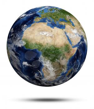 Planet Earth. Earth globe 3d rendering, maps courtesy of NASA