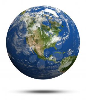 America. Earth globe model, maps courtesy of NASA 3d rendering