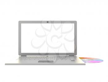 Laptop cd data transfer. 3d rendering background